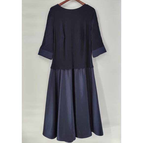 Vintage Tadashi Womens Evening Gown 18 Blue Satin Skirt Formal Maxi 3/4 Sleeve - Picture 1 of 15